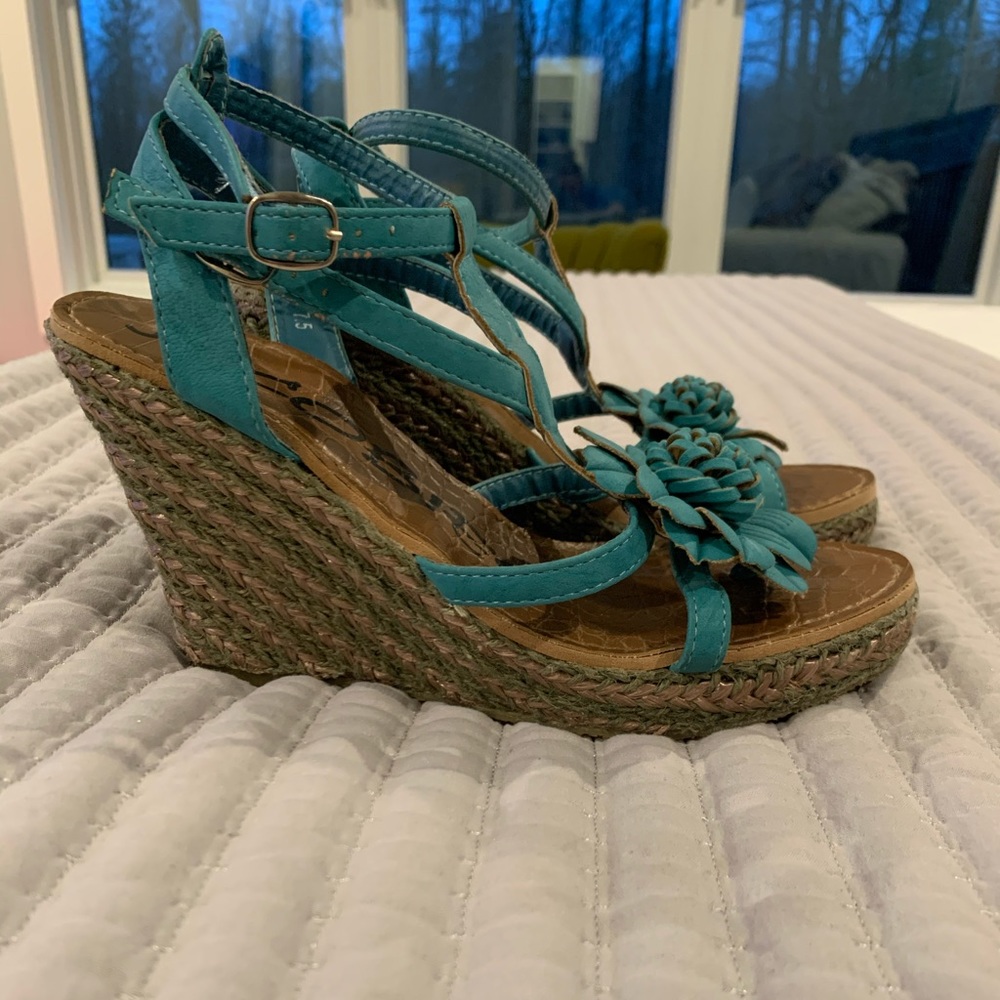Jacobs, wedge sandal.  Light Turquoise.